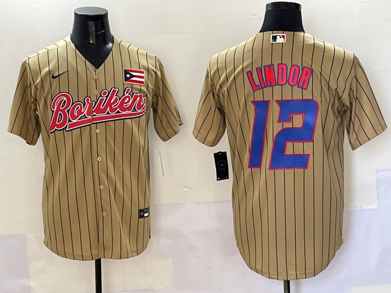 Men Puerto Rico #12 Lindor Brown Stripe Joint Name 2025 Nike MLB Jersey style 1